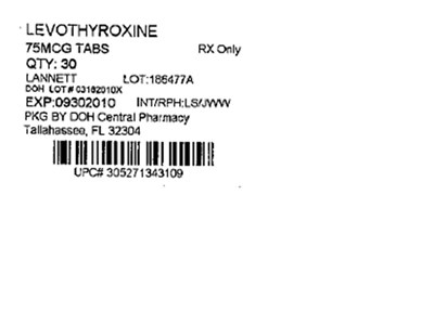 PRINCIPAL DISPLAY PANEL - 0.075 mg - 30 TABLETS - Levothyroxine 75mcg(Lannett)